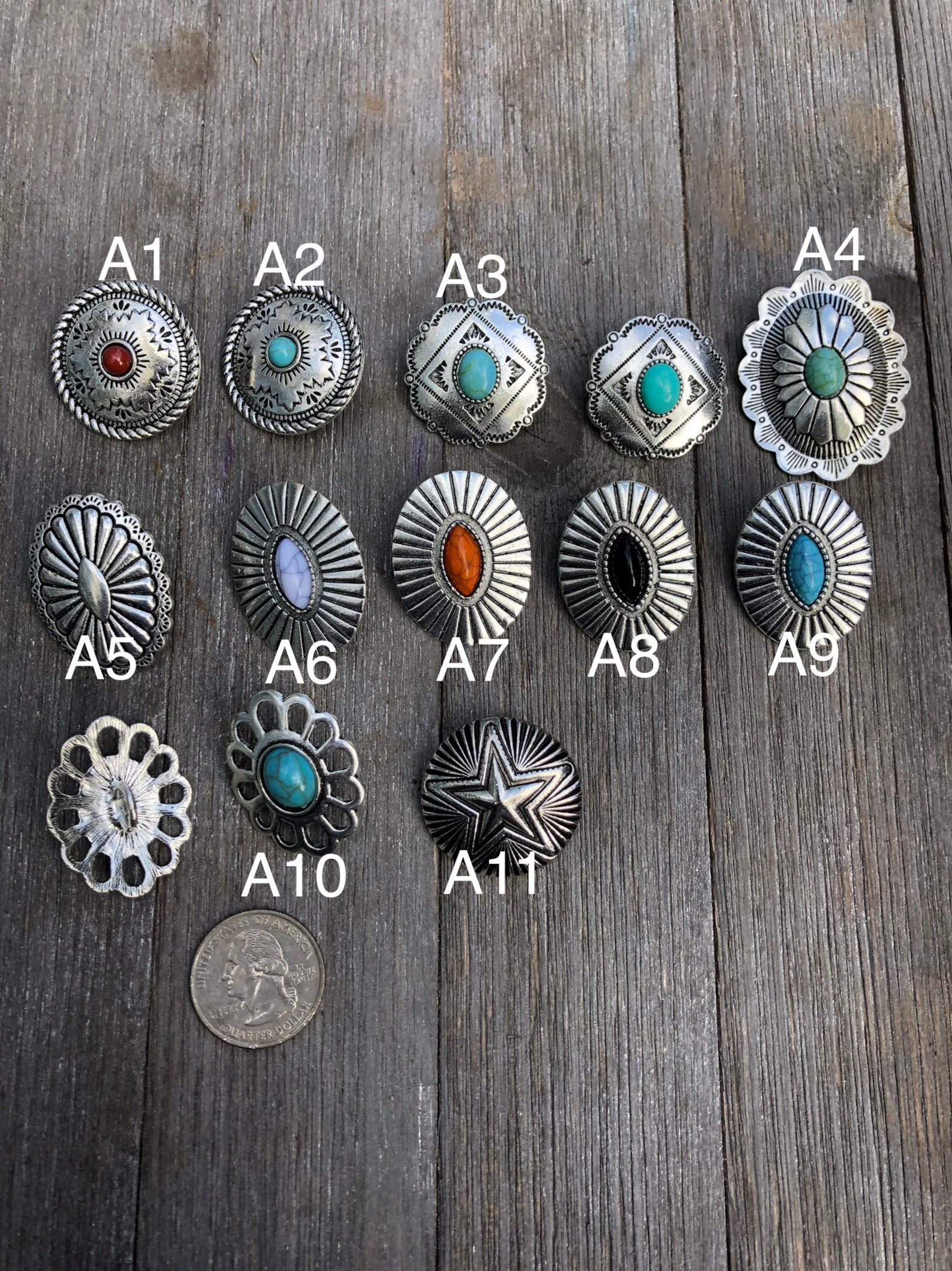 Turquoise metal concho button sew on western button Etsy