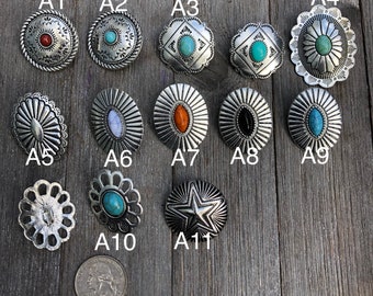 Turquoise metal concho button - sew on western button -P