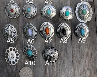 Turquoise metal concho button - sew on western button -P