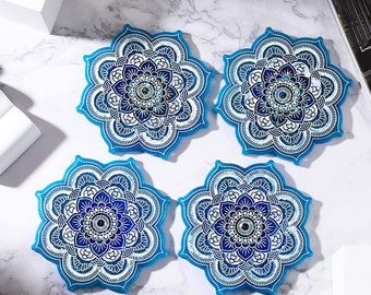 Juego de 4 moldes para posavasos de silicona para resina y arcilla.