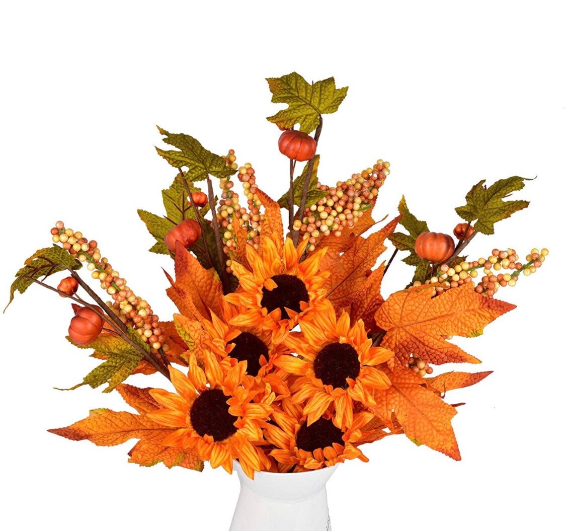 Silk Maple Leaves Beautiful Bouquet Of Sunflowers Frosted Pine Cones And  Orange Candle On Tabletop With Dark Background Stock Photo - Download Image  Now - iStock