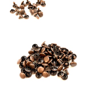 May include: A pile of copper-colored metal rivets, also known as studs or eyelets, for leather craft projects.