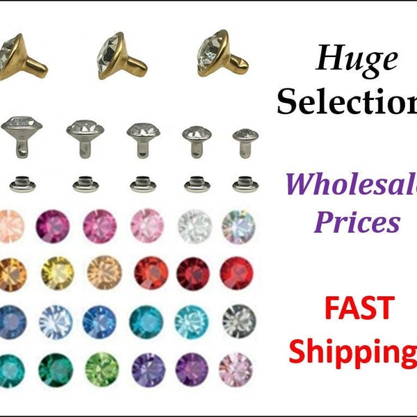 Glass Rhinestone Rivets - Low Prices - Large Selection - Premium Quality -12