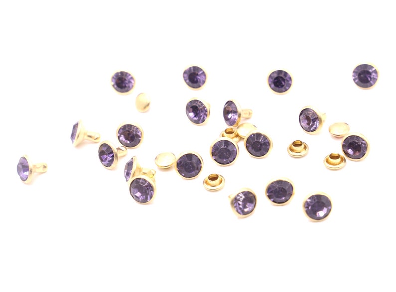 Purple Rivet Tanzanite Rhinestone Rivets - 8mm Purple Crystal Rivets - 6mm Rivets ...