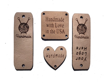 Custom logo handmade leather tags for crochet and knits -2