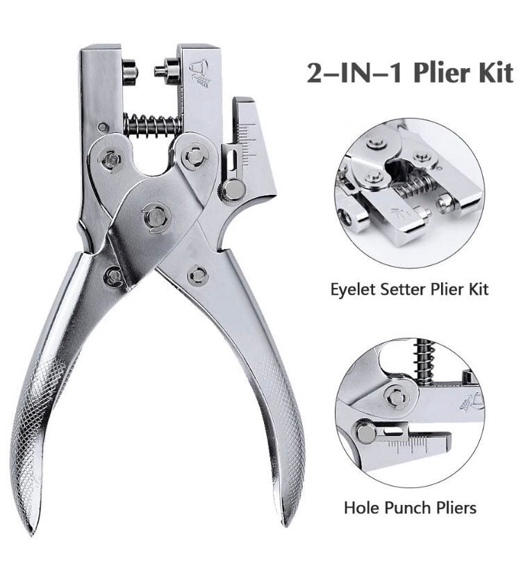 KATUR Leather Punch Pliers – Eyelet Hole Tool Kit With 50 Golden Grommets, For Belts, Shoes, Bags, Fabric & Canvas, Carbon Steel, Red Handle
