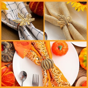 Fall Napkin Ring Set 6pcs Fall Leaves and Pumpkin Napkin rings Metal Table Napkin Rings for Thanksgiving, Events, Decor, and Guests image 5
