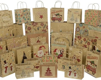 Kraft Paper Christmas Gift Bag Set Megapack - 6 Sizes and 30 Designs - Large Gift Bags - Small Gift Bags - Christmas Wrapping