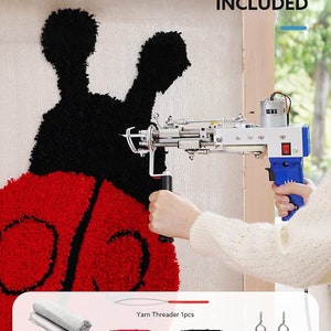 Kit per la realizzazione di tappeti: pistola per tufting a pelo lungo e ad anello, taglierina per tappeti, guida per il taglio, filato per tufting e tessuto per tappeti fai da te immagine 6