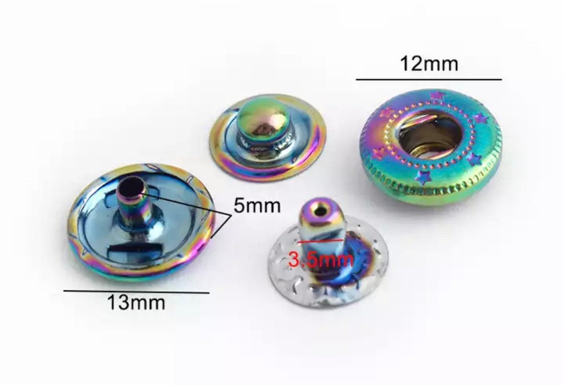 Rainbow Metal Snaps, Rose Gold Spring Snap Buttons - 12.5mm Snap Button ...