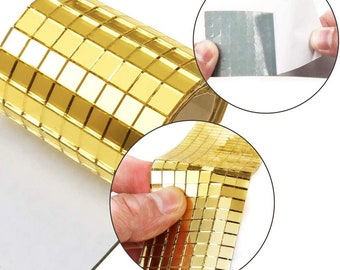 Mosaic Mirror Tiles - Self Adhesive Silver Gold Rose Mirror Tiles for DIY Disco Balls, Crafts, Home and Locker Decor -1