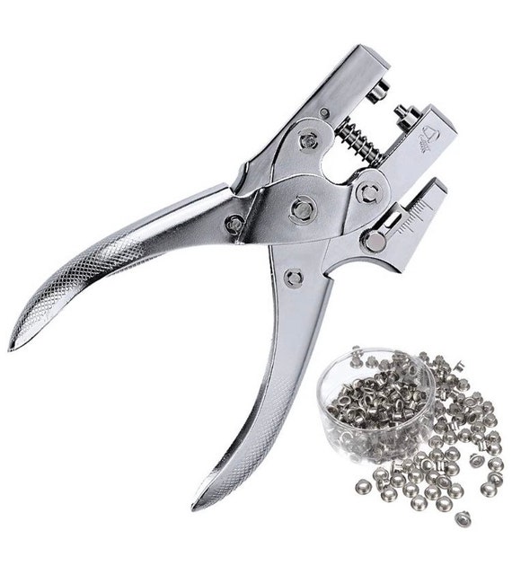 Eyelet Pliers and Hole Punch Tool With 100 Self Backing 3/16 Grommets 