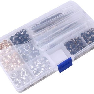 Metal Grommet Kit 400pc 1/4 6mm Eyelets with Washers, Eyelet Setting Tools and Carry Case P image 7