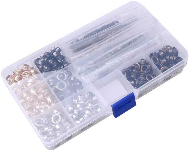 Metal Grommet Kit 400pc 1/4 6mm Eyelets with Washers, Eyelet Setting Tools and Carry Case P image 7