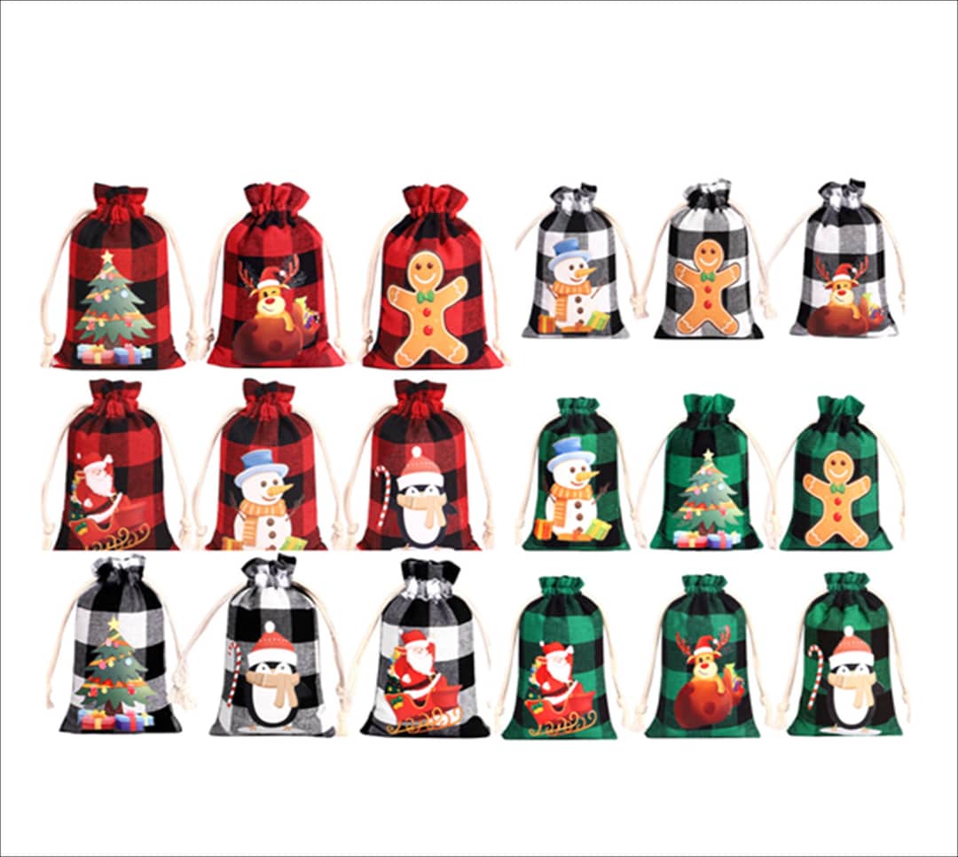 Gift Bags Treat Bags Gift Card Bags 6ct Drawstring Bags With Holiday Reindeer Snowman
