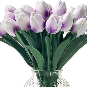 Tulip Flowers Tulips Real Touch Tulips Artificial Flowers Floral Stems Artificial Tulips P Purple w/white