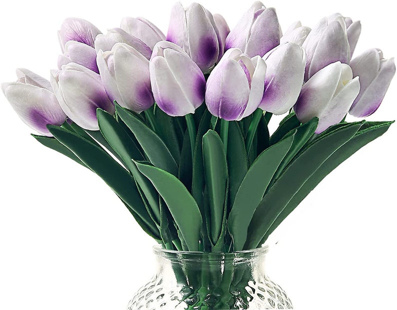 Tulip Flowers Tulips Real Touch Tulips Artificial Flowers Floral Stems Artificial Tulips P Purple w/white