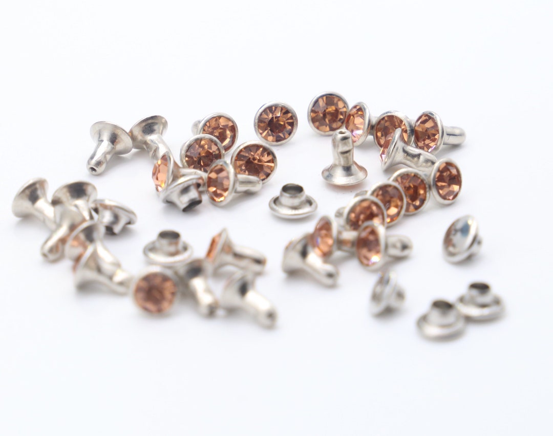 Gem Rivet Light Peach Rhinestone Rivets - 4mm 6mm 8mm Peach Crystal Rivets - Gem ...