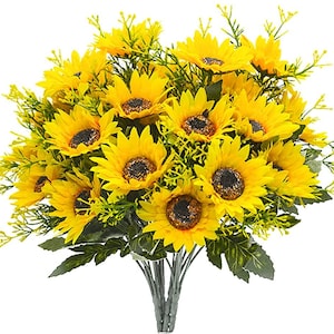 Girasoles - Flores artificiales de girasol - Flores de primavera - Flores falsas - Tallos florales - Girasoles artificiales -P