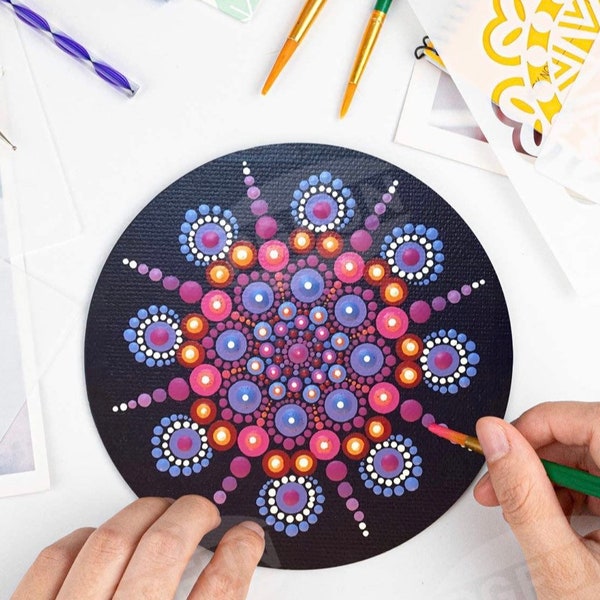 Mandala Dot Art Kit - Måla dina egna trädgårdsstenar, blomkrukor och heminredning