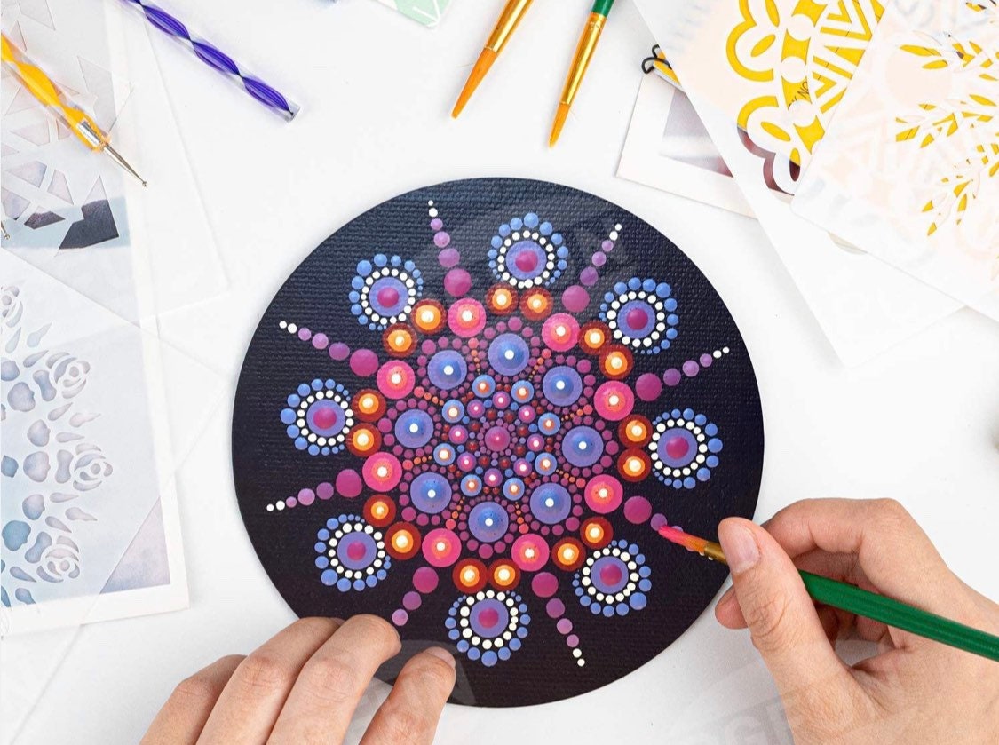 Mandala Rock Painting Kit With Instructions, 8 Paint Colors and Tools 