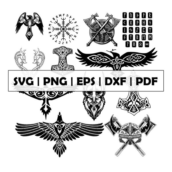 Viking Svg Bundle - Medieval SVG - Thor Svg - Odin svg - Raven svg - SVG eps DXF Patterns for printing, sublimination, vinyl, and engraving