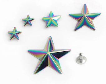 Rainbow Star Rivets - Decorative Rivets - Rainbow Metal Hardware - 10ct -P