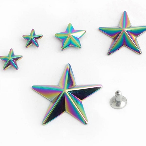 Rainbow Star Rivets - Decorative Rivets - Rainbow Metal Hardware - 10ct -P
