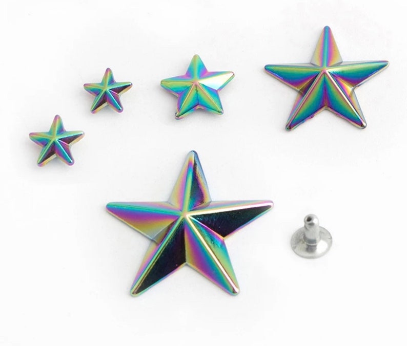Rainbow Star Rivets - Decorative Rivets - Rainbow Metal Hardware - 10ct -P image 1