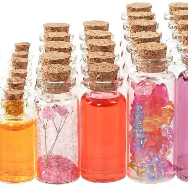 Mini glass Bottles - Diffuser Bottles - Vials with cork stoppers - Tiny Jars - 1ct -P