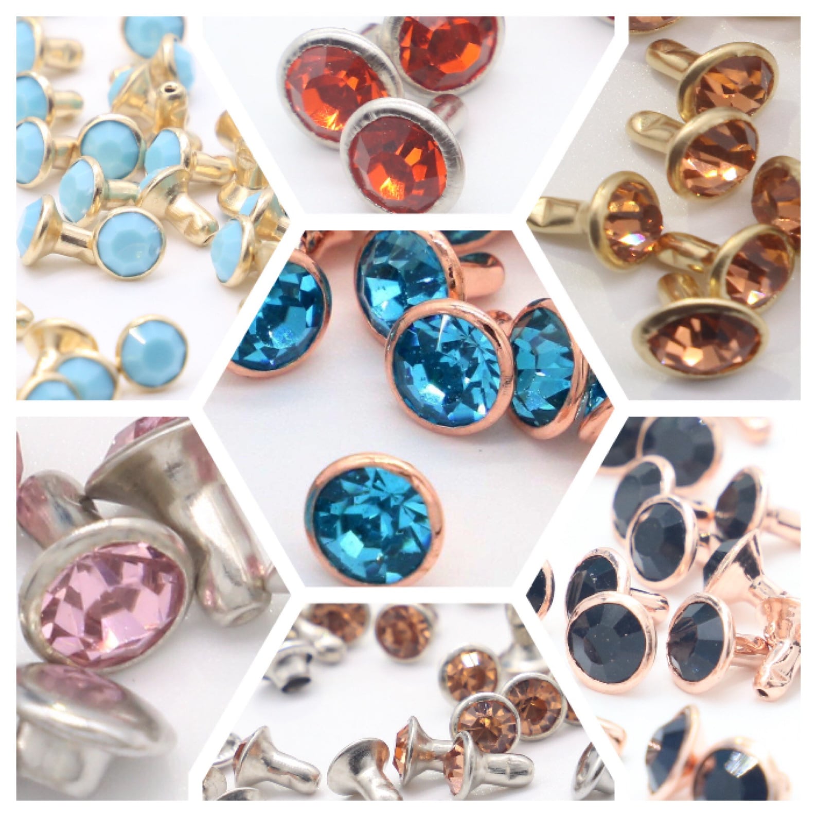 Rhinestone Rivets 100ct - 4mm 6mm 8mm - Silver Gold and Rose Gold Posts ...