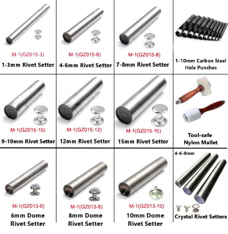 Different Rivet Setting Tools Cap Rivet Setter - Eyelet Grommet Setter - 4-5-6-8-10-12-15mmsizes With ...