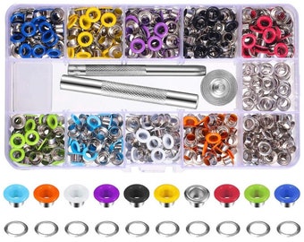 Colored Grommet Kit - 400pc 3/16" 5mm Eyelets with Washers, Eyelet Setting Hand Tools and Carry Case -P