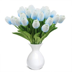 Tulip Flowers Tulips Real Touch Tulips Artificial Flowers Floral Stems Artificial Tulips P Light Blue w/white
