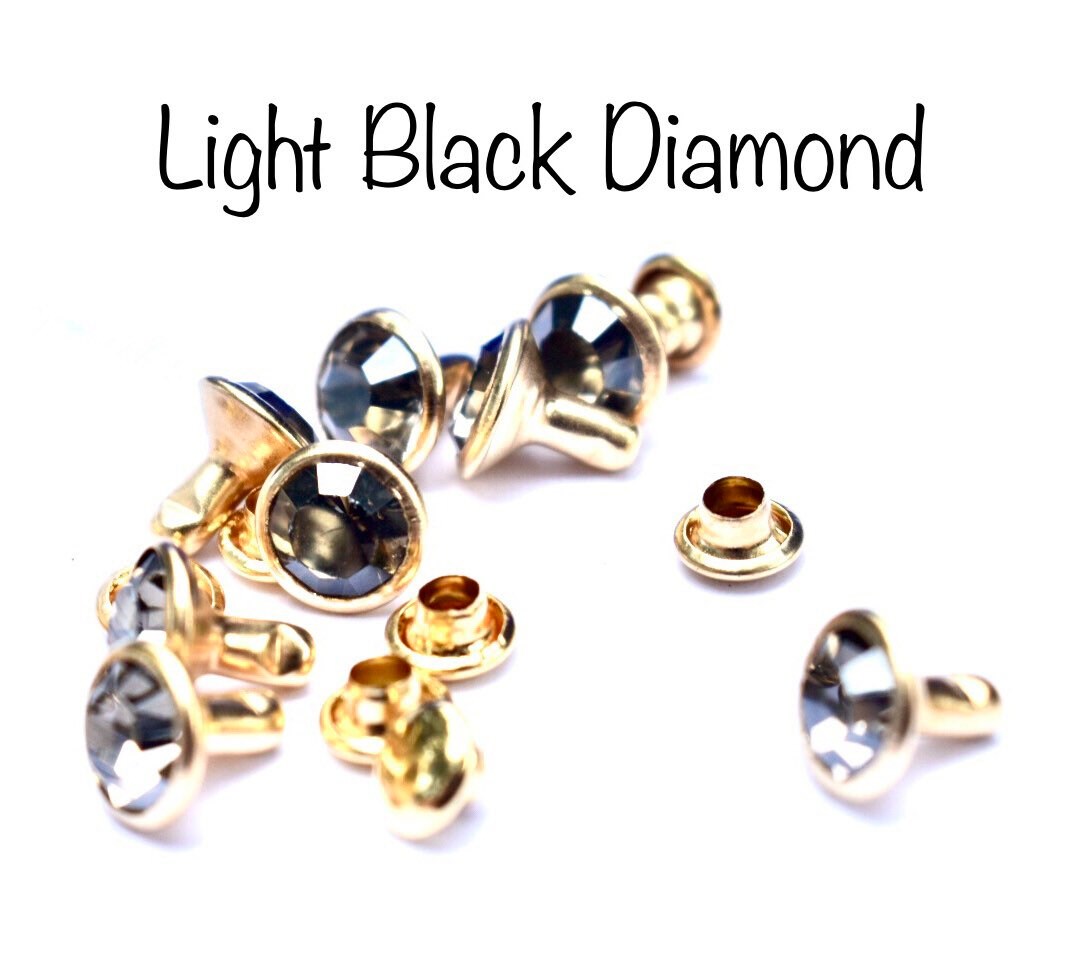 Light Black Diamond Rhinestone Rivets - 4mm 6mm 8mm Gray Crystal Rivets ...