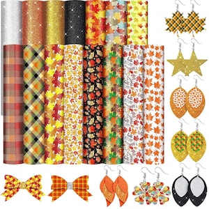 Peut inclure: Un ensemble de 12 papiers à motifs sur le thème de l'automne et 10 paires de boucles d'oreilles. Les papiers présentent divers motifs automnaux, notamment du plaid, des feuilles et des paillettes. Les boucles d'oreilles sont en métal et présentent divers motifs sur le thème de l'automne, notamment des feuilles, des étoiles et du plaid.