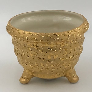 22k Hand Painted Weeping Bright Gold Keramos Pottery Planter/Candy/Potpourri