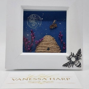 White Deep Shadow Box Frame &#39;Last One Home&#39; Moon Honeybee Hive Entomology Handmade
