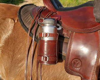 Barbed Wire Adjustable Leather Drink Holder,   Leather Saddle Drink Holder, Drink Holster, Leather Drink Holster, Saddle Drink Holder