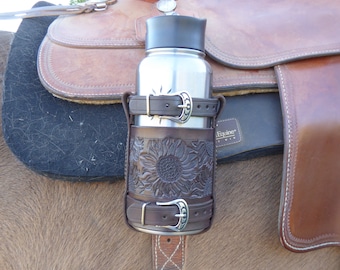 Hand Tooled Flower, Adjustable Drink Holder, Drink Holster,