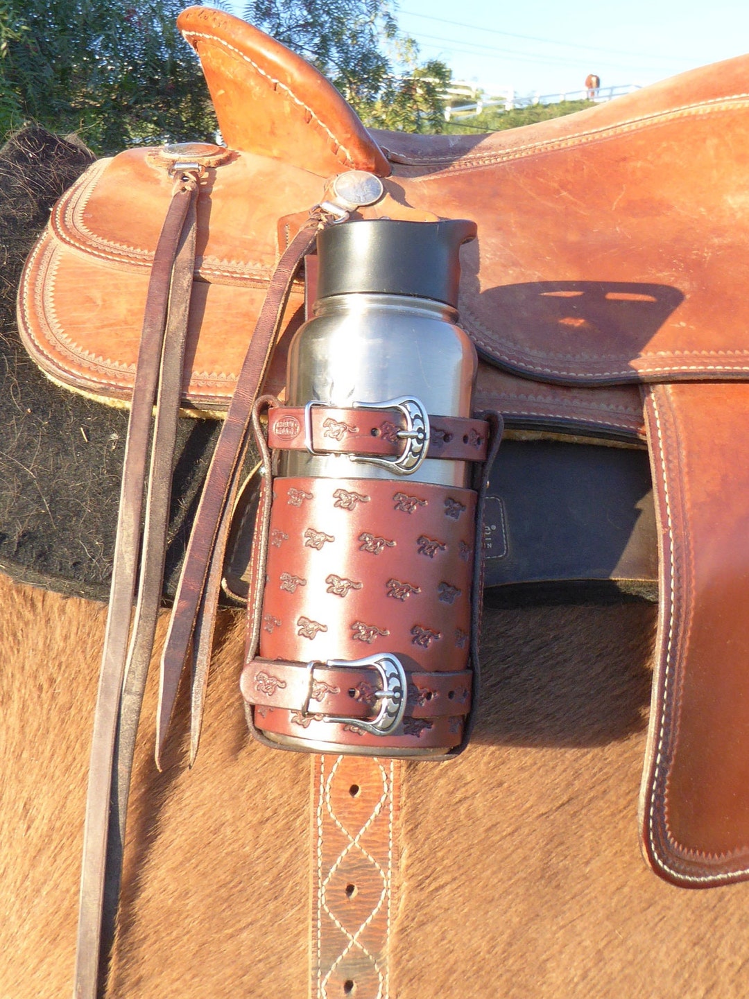 Wild Horses Drink Holder, Adjustable Leather Drink Holder, Fits Large