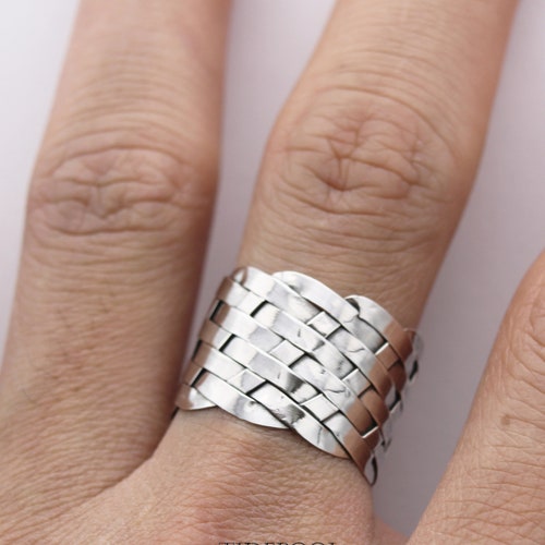 Sterling silver Wide Silver Weave Ring, 925 Sterling Silver unisex Ciger band, Wide Band Weave Ring, wide Thumb Ring, Gift For Her, Mother