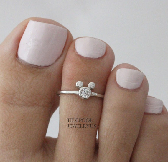 Sterling Silver Mouse Toe Ring Dainty Toe Ring Cz Toe Ring CZ