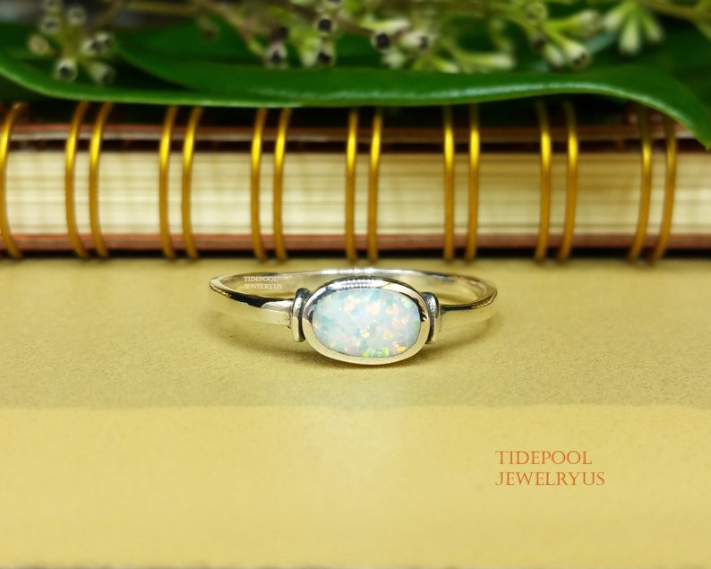 simple bezel opal ring Sterling Silver Promise Ring 925 Silver Ring turquoise ring Dainty Ring solitaire ring Oval shaped Opal ring