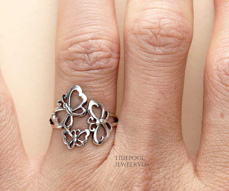 Sterling Silver Butterfly Ring statement ring Family butterfly Ring