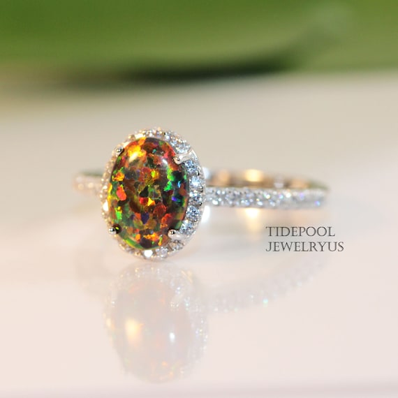 Oval Black Opal Ring Sterling silver Fire Opal Ring Promise Ring Wedding Engagement Gift for her mother