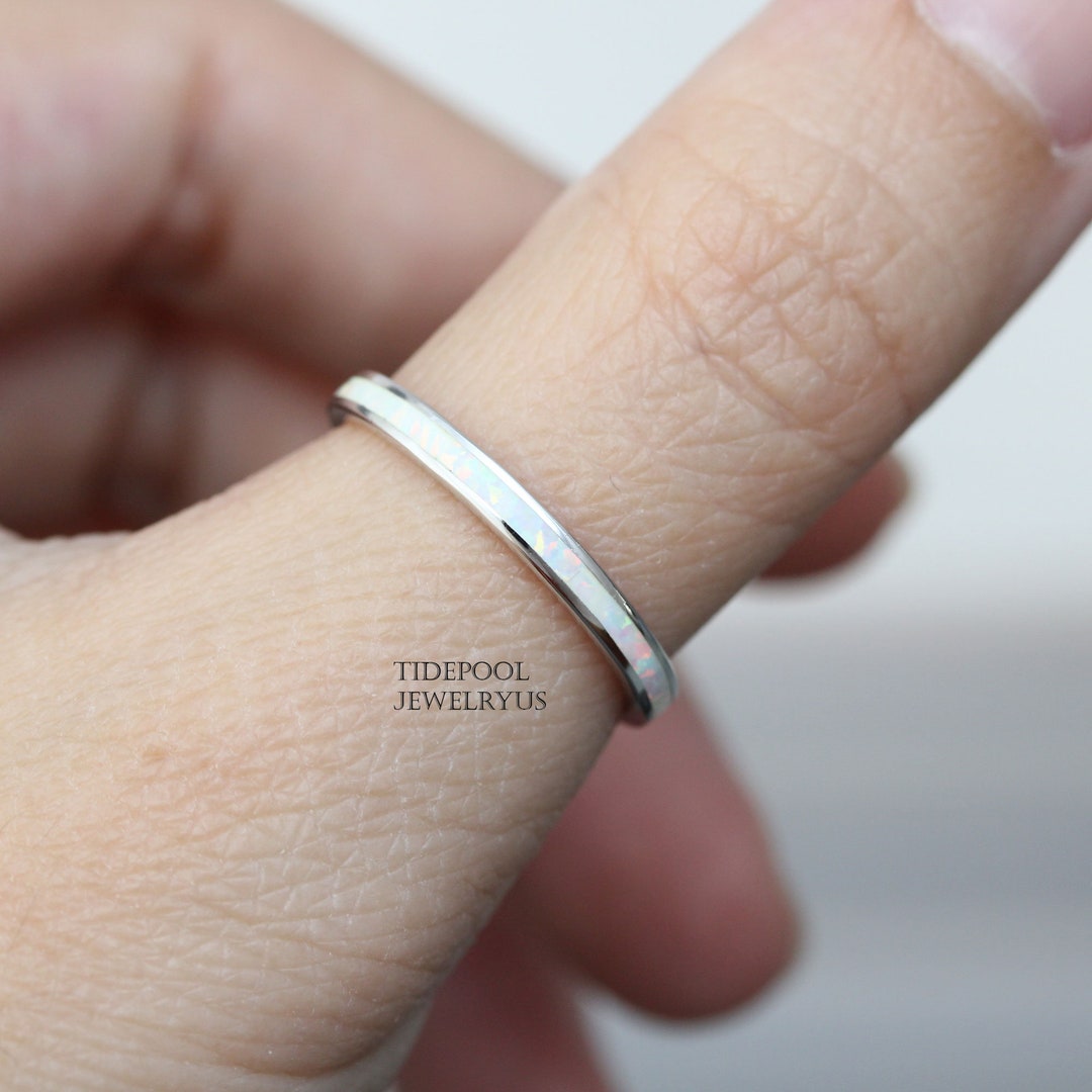 Dainty Thin Sterling Silver Opal Ring, Opal Thumb Ring, Pinky Ring