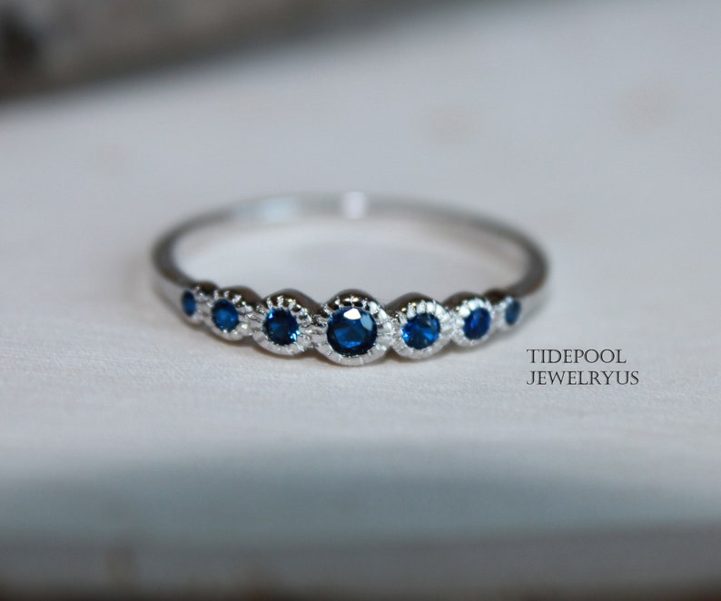 Sterling Silver Sapphire CZ Round Shaped Ring, September Birthstone Ring, Promise Ring, Gift for her, Anniversary 