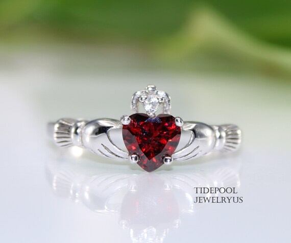 Claddagh Garnet Ring Sterling Silver Celtic Irish Ring January