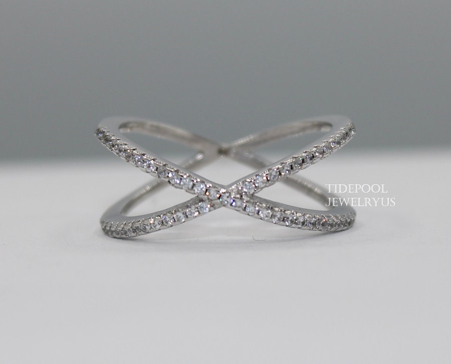 Sterling Silver X Shaped Ring Criss Cross Ring Round Etsy